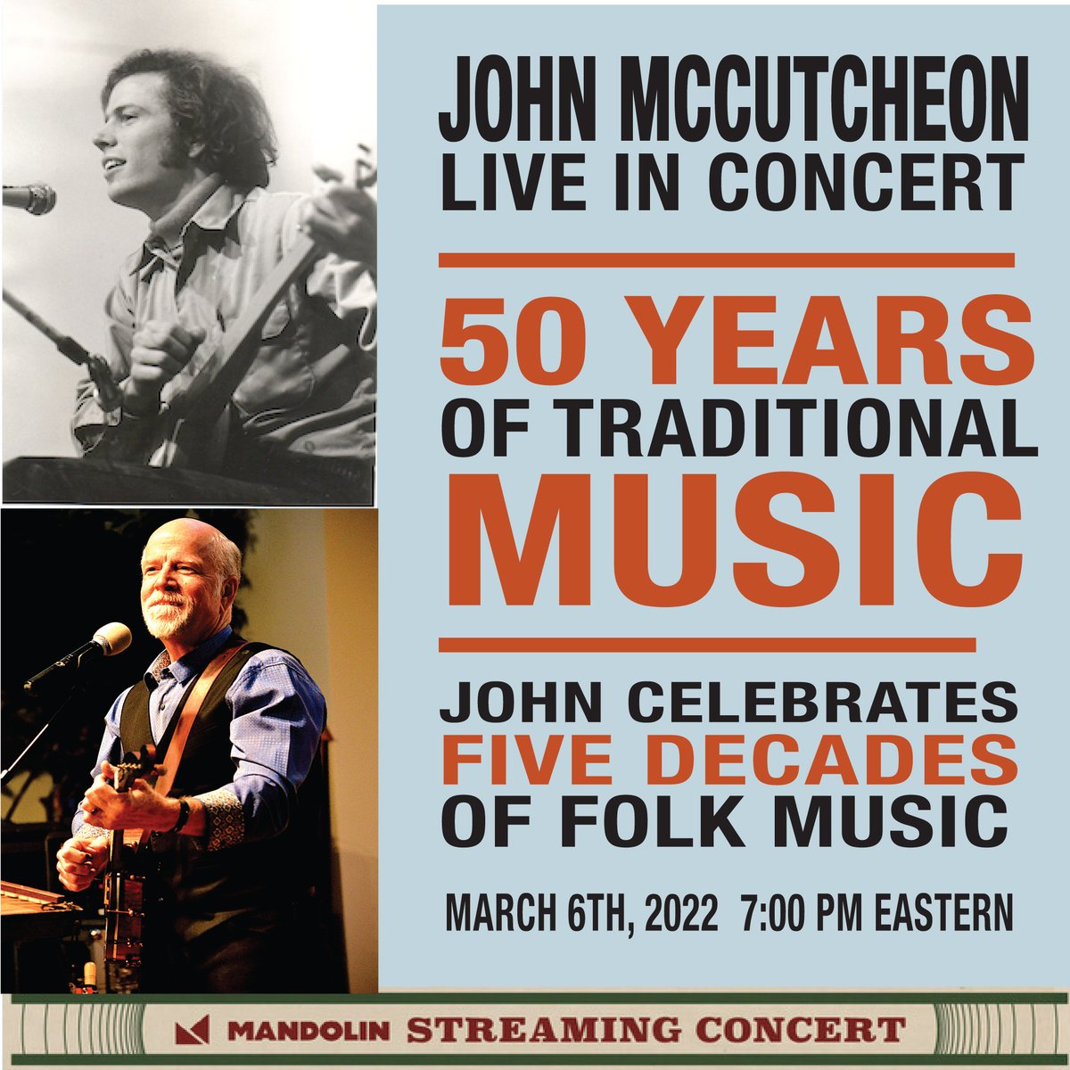 mccutcheonfolk's tweet photo. Back after a long absence due to an account hack.  Just in time to celebrate my 50th year of getting away with playing folk music!  Join me for an online concert tomorrow night, March 6th: https://t.co/SPZVrQUI0J https://t.co/KdzoK1wG5B