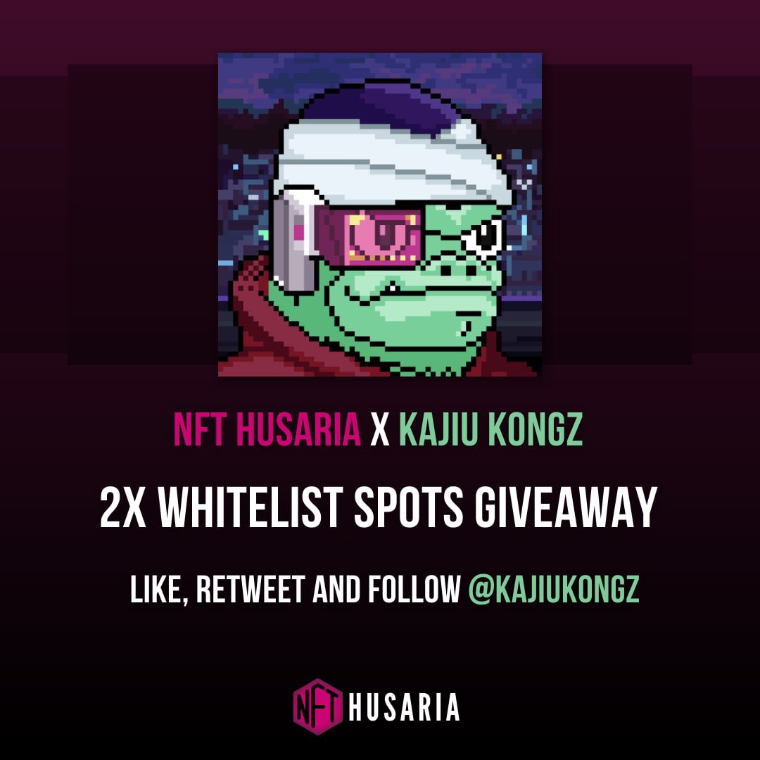 NFTHusaria's tweet photo. NFT Husaria x Kaiju Kongz
We are excited to be giving away 2 whitelist spots to @kaijukongz 

To be eligible you must:
✅Like &amp; Retweet
✅Tag 3 Friends
✅Follow @NFTHusaria  and @kaijukongz 

Good luck and remember to turn notifications on! https://t.co/MxT1kJTuej