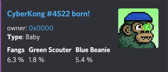 to honor the birthday of <a href="/CyberKongz/">CyberKongz</a>  baby #4522 is incubated !ooh