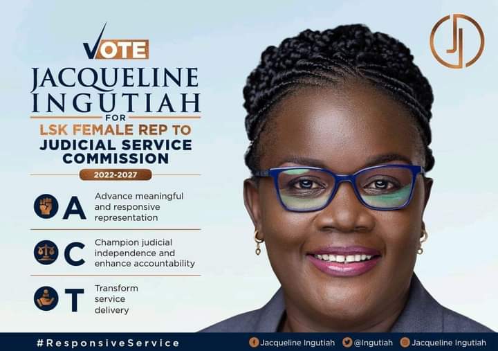 Ingutiah's tweet photo. I request your support and vote on 10. 3. 2022.

I am open to addressing any queries you may have in this regard.

Thank you,
Jacqueline Ingutiah,
LSK Female Representative to JSC (2022 - 2027).
#Jacque4JSC #ResponsiveService
@CarolTunnen @CasmirObiero @nzioka_linda https://t.co/7jpU42JDzM