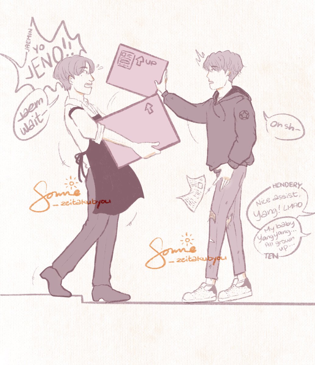 _zeitakubyou's tweet photo. You had me at "Oh sh—" 📦 #jenyang #noyang au ☕🍞 https://t.co/mba6LYqkMv