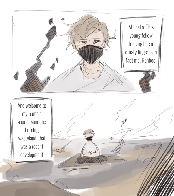 (1/4) Quick comic drabbles :D Techno and Dream are gods that got isekaied and Ranboo is just trying to live his life 