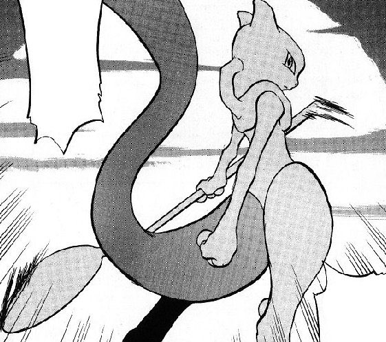 In the manga, mewtwo uses a spoon to fight and it’s amazing