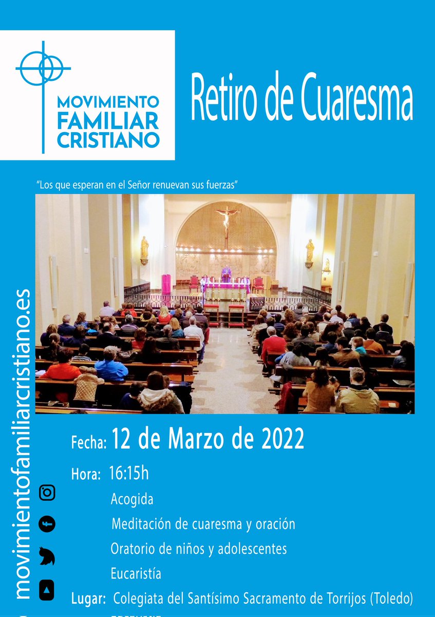 MFC TOLEDO
 
El proximo sabado dia 12 os animamos a participar en el Retiro de Cuaresma del MFC Toledo en la Colegiata del Santísimo Sacramento de Torrijos.

¡¡¡Os esperamos familias!!!