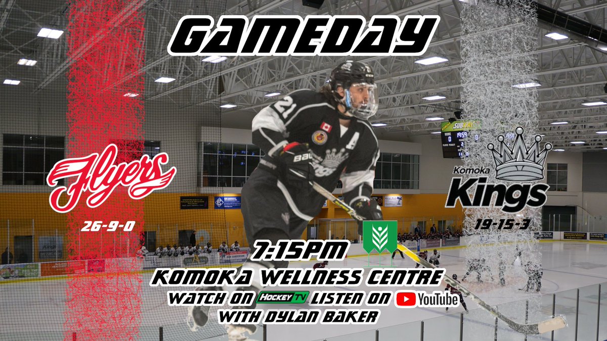 It’s a HOME GAMEDAY!

We host the Flyers tonight looking to pick up a big two points on home ice! 

🆚 <a href="/LeamFlyers/">Leamington Flyers</a> 
📍 Komoka Wellness Centre
🕖 7:15pm
📺 HockeyTV 
📻 youtu.be/9vkiEqiueSw

#OurKingdom👑 #komoka #gojhl #jrhockey #jrB #middlesex <a href="/GOJHL/">GOJHL</a>