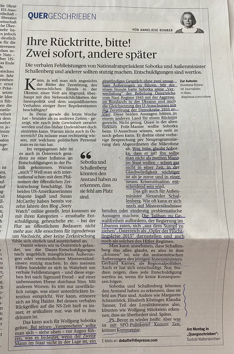 Es gehört aus einigen Gründen leider zum mittlerweile unvermeidbaren Phrasenrepertoire, „fürwahr keine Linke“ dazuzuschreiben: Anneliese Rohrer in ⁦<a href="/DiePressecom/">Die Presse</a>⁩ über die untragbaren Personen in der von ⁦<a href="/karlnehammer/">Karl Nehammer</a>⁩ geführten Regierung.