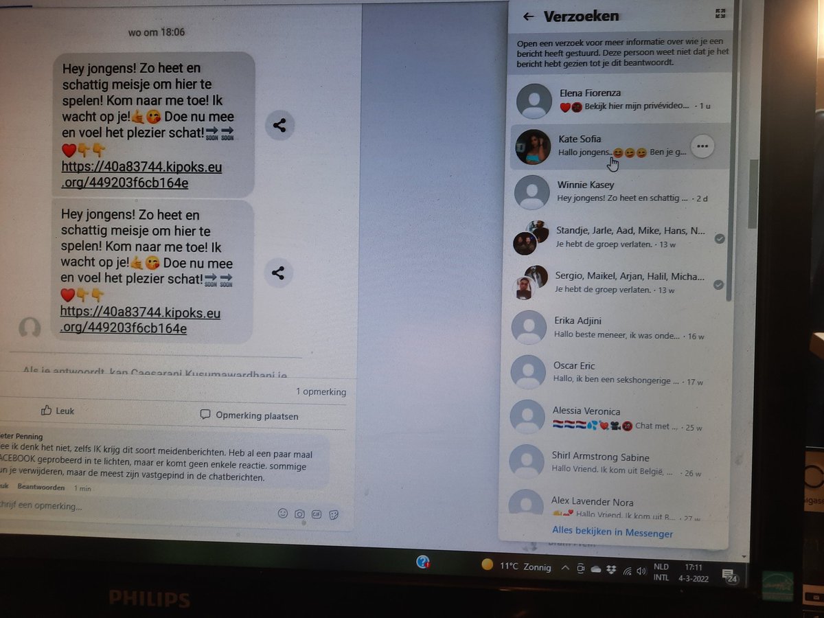 En vervolgens  krijg ik allerlei "echte" berichten van mooie vrouwen en mannen,  die mij goed kennen en iets met mij willen. Verwijderen lukt in sommige gevallen, maar de meeste blijven zgn in groepen, waarin ik ben getagd.