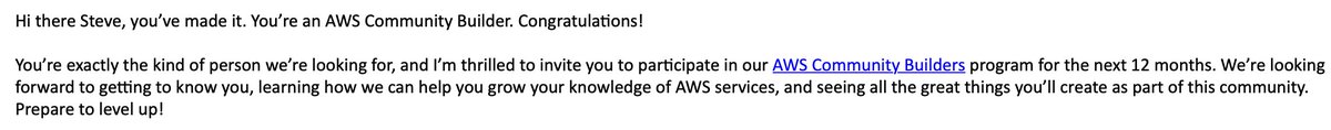 'm thrilled to announce that I'm officially part of the AWS Community Builders program under the category of #cloudoperations Looking forward to work with <a href="/taylorjacobsen/">Taylor</a> &amp; #awscommunitybuilders #AWScommunity #awscloud