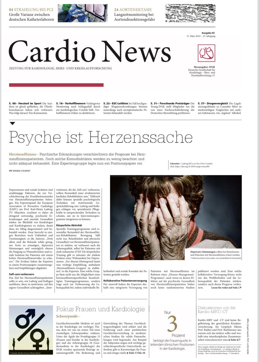 March 11 2022
Expect next issue of #cardionews
Focus on #womenincardiology, #gender, career advices, Reports on interventional and preventive cardiology and future of our subject.
Many thanks to #MeinradGawaz, <a href="/DGK_org/">Deutsche Gesellschaft für Kardiologie</a>,<a href="/YoungDgk/">Young DGK</a>, <a href="/AGIKinterv/">AGIK</a> and all authors for hard work!
Enjoy!