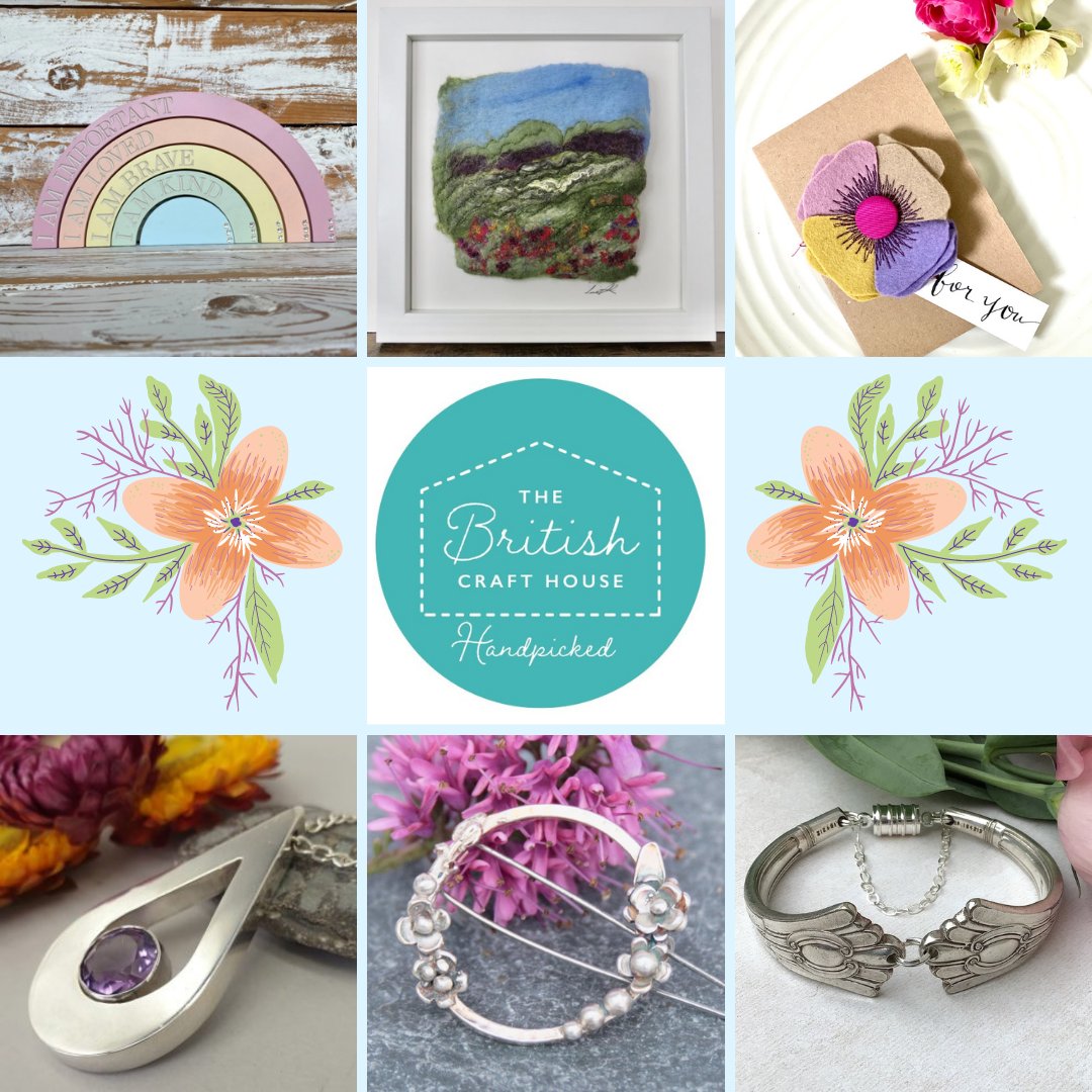 Look at these gorgeous Mother's Day and spring gifts from <a href="/BritishCrafting/">BritishCraftHouse</a> makers. The makers are (clockwise from top left):
<a href="/allthatsglittrd/">All That’s Glittered</a>
<a href="/HancoxTextile/">Louise Hancox Textile Artist</a>
<a href="/mhw_millinery/">Margaret Woodliff</a>
<a href="/forkemporium1/">The Fork Emporium</a>
<a href="/thistledownwish/">Thistledown Wishes</a>
<a href="/SilverCraftistr/">Anne Tindal</a>

#tbchcollage #mothersdaygifts