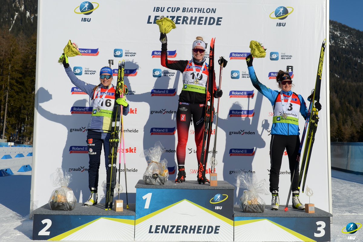 IBU_CUP's tweet photo. #IBU_Cup 7, Lenzerheide 🇨🇭
💫 The podium of the women's super sprint 💫
---
1. Ragnhild Femsteinevik 🇳🇴
2. Anna Weidel 🇩🇪
3. Lou Jeanmonnot 🇫🇷
---
📸 Deubert/IBU https://t.co/b2GEo3H1vX