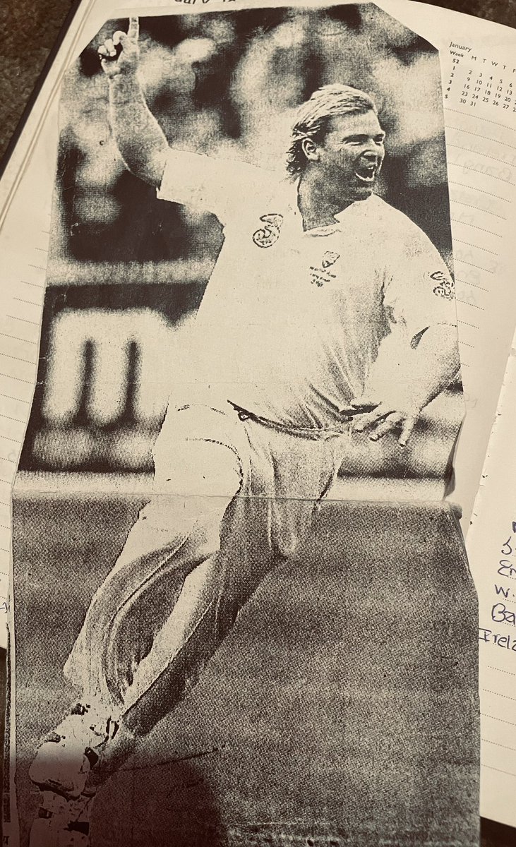 He made me fell in love with test cricket .. what a champion he was.. one of the greatest ever to play beautiful game #RIPShaneWarne  #RIPKing  .. This picture is from newspaper cutting from boxing day test , he is celebrating his 700th test wicket