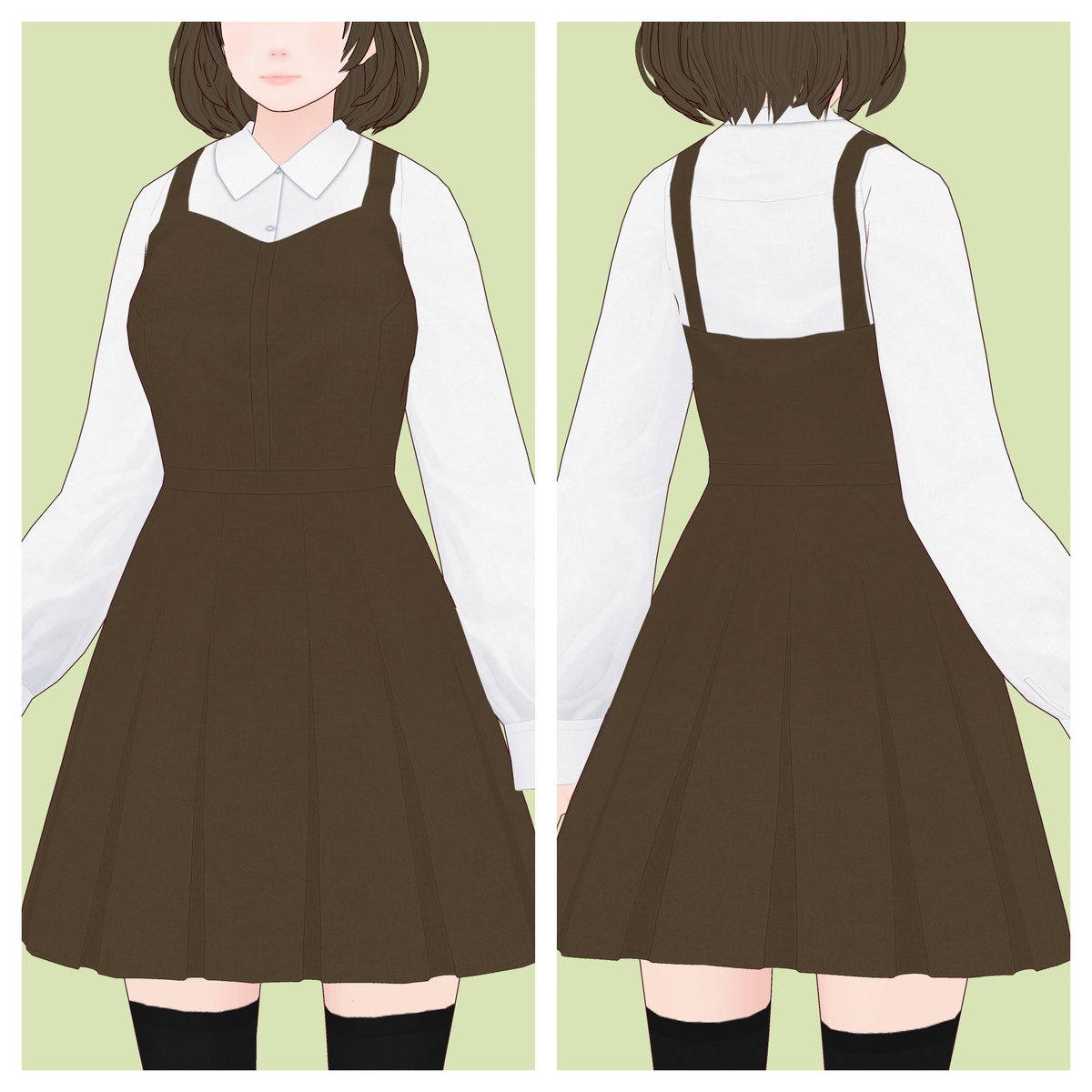 InfoStudioh's tweet photo. 正式版リリース直前に作っていてそのまま止まっていた『ジャンパースカート』。先日作業を再開してだいぶ形になってきました。この後フロントボタンをつける予定。生地の柄も考えてみます。#VRoidStudio #VRroid #VRoid衣装 https://t.co/r1z7eCLzdk