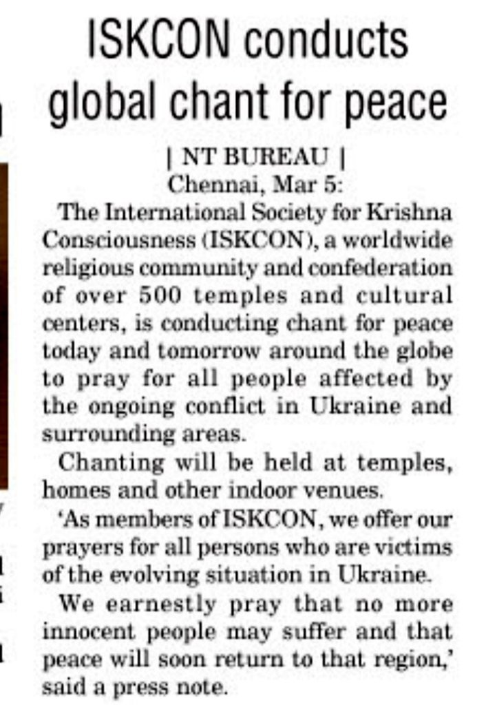 india_iskcon's tweet photo. ISKCON starts the global #ChantforPeace. Let us all come together to chant Lord Krishna's names and uplift our collective consciousness. https://t.co/XG8pNJMOqd