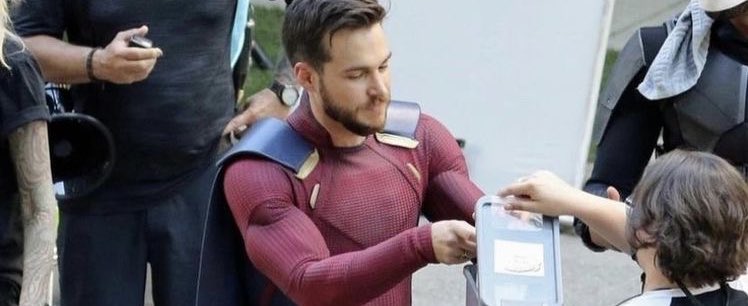 cwthinker's tweet image. i believe in bts photos of chris in his valor suit for supergirl supremacy.