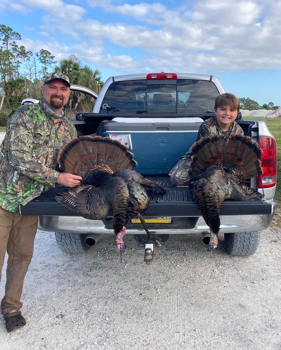 Good_Hunt's tweet photo. My son and I doubled up on a public land S. FL gobbler and Jake! Great general season opener!!! Son is tagged out in FL now https://t.co/U0plazyiEI