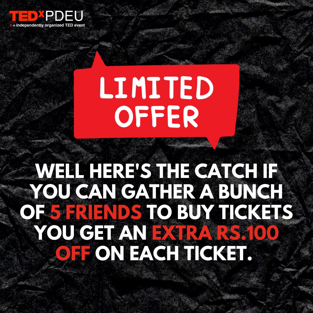 tedxpdeu's tweet photo. We are super excited to open up the registrations for TEDxPDEU, 2022!
Get your ticket at a discounted price NOW!
Payment link in our bio
#tedxpdeu #chartingtheuncharted https://t.co/2meUCSXu6K