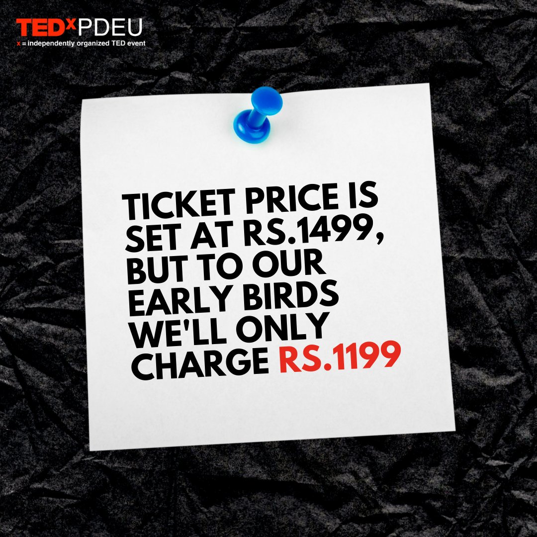 tedxpdeu's tweet photo. We are super excited to open up the registrations for TEDxPDEU, 2022!
Get your ticket at a discounted price NOW!
Payment link in our bio
#tedxpdeu #chartingtheuncharted https://t.co/2meUCSXu6K