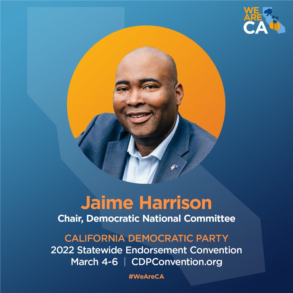 CA_Dem's tweet photo. In 2022, the stakes are higher than ever before. Voting rights are under attack and Republicans are seeking to gerrymander their way to power. 

@harrisonjaime joins CADEM today to discuss how we plan to protect the vote at all corners of our nation. 

#WeAreCA 
#CADEM2022 https://t.co/5qDMjPuEpr