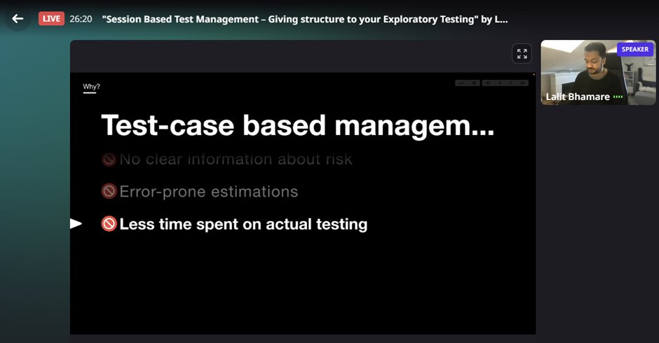 rintomarkose's tweet photo. Session Based Test Management - Giving Structure to your exploratory  testing by @Lalitbhamare  at #Worqference  organized by @the_test_tribe https://t.co/6i4T4jOFRT