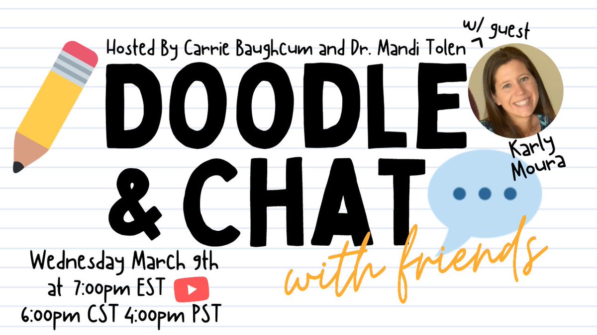 MandiTolenEDU's tweet photo. I'm so excited to #DoodleAndChat βοΈπ¬ and have loads of fun π with my friend @KarlyMoura. I hope you all join us Wednesday.
@carrie_baughcum #ditchbook #TOSchat https://t.co/VzkSF80bmh