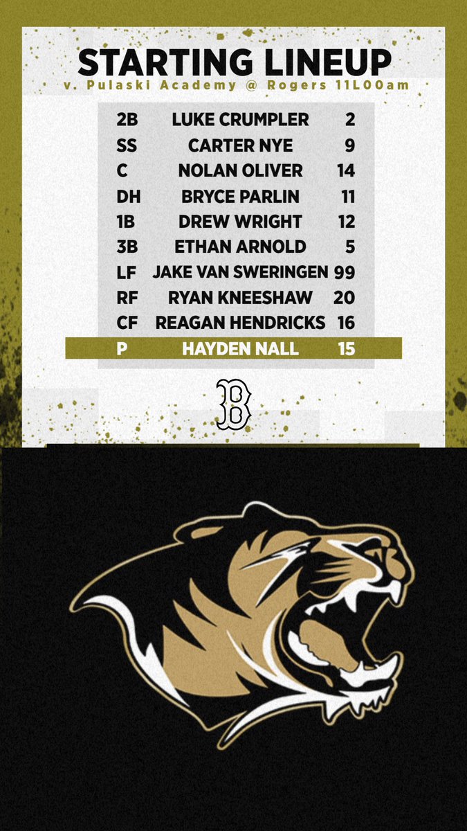 bhstigerbasebal's tweet photo. Saturday opportunity 11:00am v. Pulaski Academy @ Rogers HS. #Boom #GoTigers #ONE https://t.co/wtMd2Q9jG7