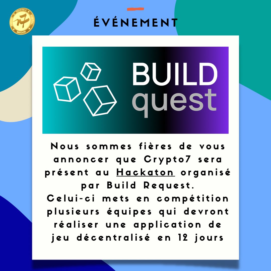 Crypto7_N7's tweet photo. 💻 Hackaton

Nous sommes fières de vous annoncer que Crypto7 sera présent au Hackaton organisé par @ETHGlobal 
Celui-ci mets en compétition plusieurs équipes qui devront réaliser une application de jeu décentralisé en 12 jours https://t.co/1ZLj0yE2ml