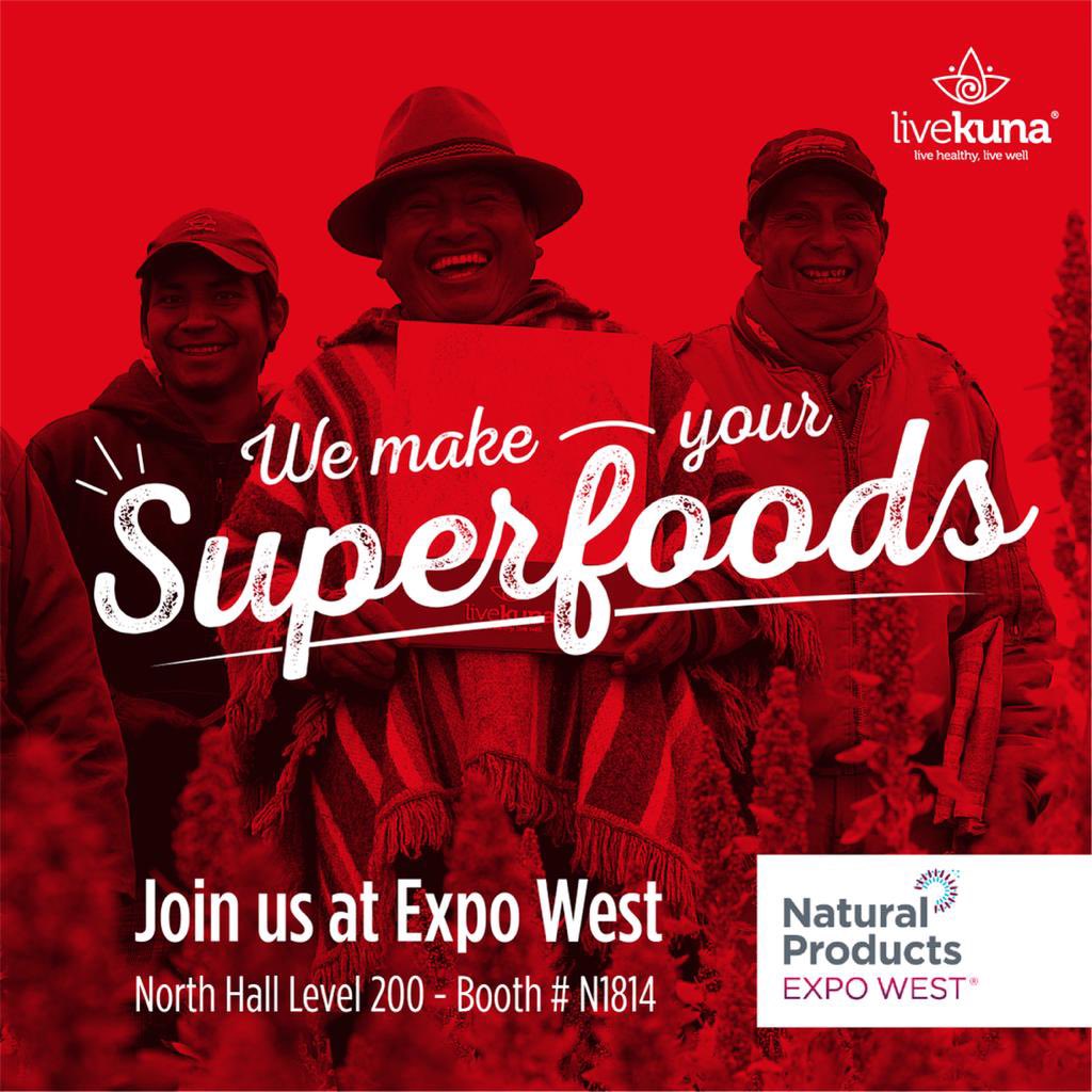 LiveKunaCorp's tweet photo. Come join us at #ExpoWest, say hi to the founders, snack on superfoods, try our new inventions (hint 🥛🍌) and experience a VR visit of our farms in Ecuador! 🇪🇨 North Hall Level 200 N1814 @NatProdExpo  🌱🌱🌱 https://t.co/SUetFRe2Ei