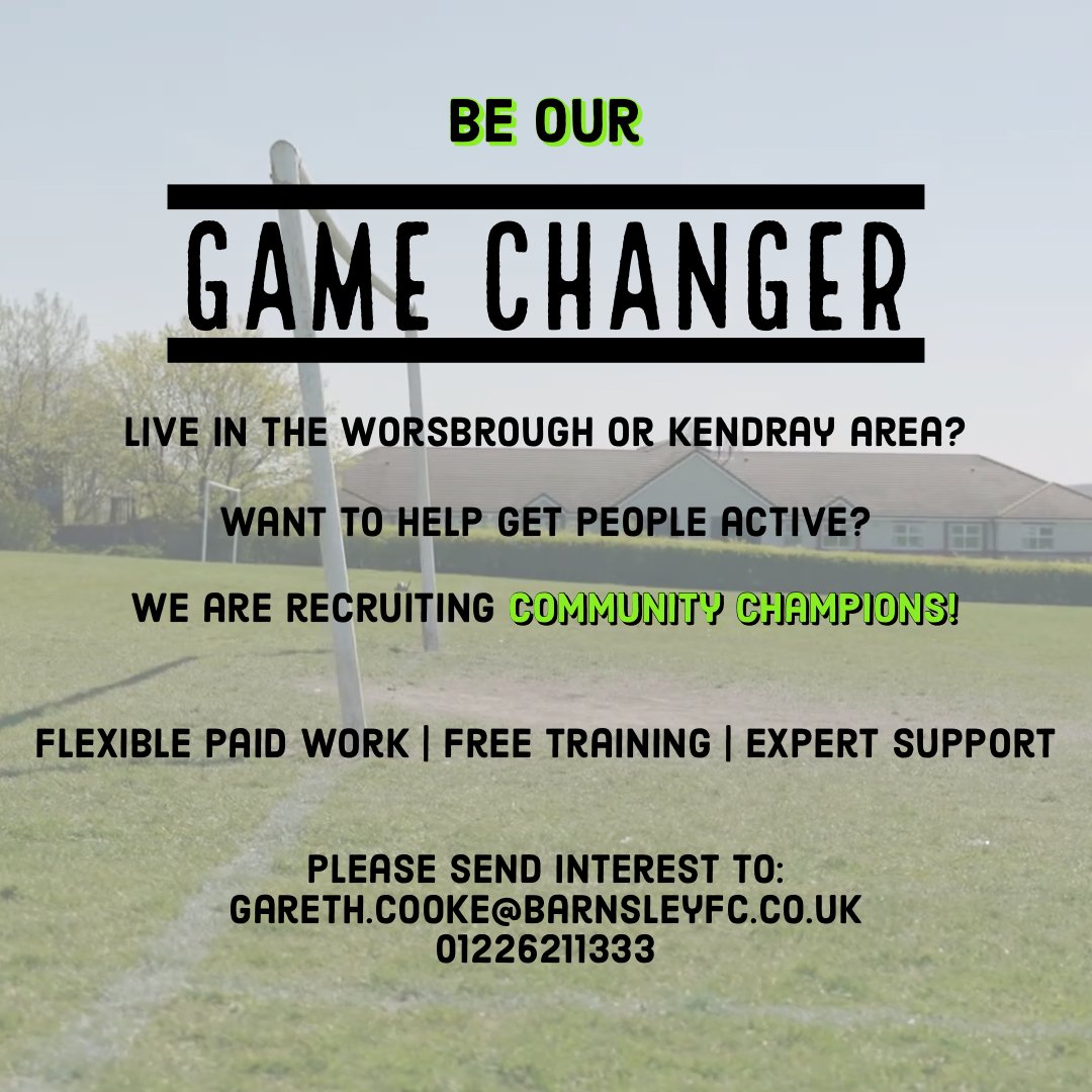 ʙᴇ ᴀ ɢᴀᴍᴇ ᴄʜᴀɴɢᴇʀ

 📢 We are recruiting Community Champions to support our Game Changer Programme delivered across Kendray and Worsbrough. 

 👇 👇 👇 👇