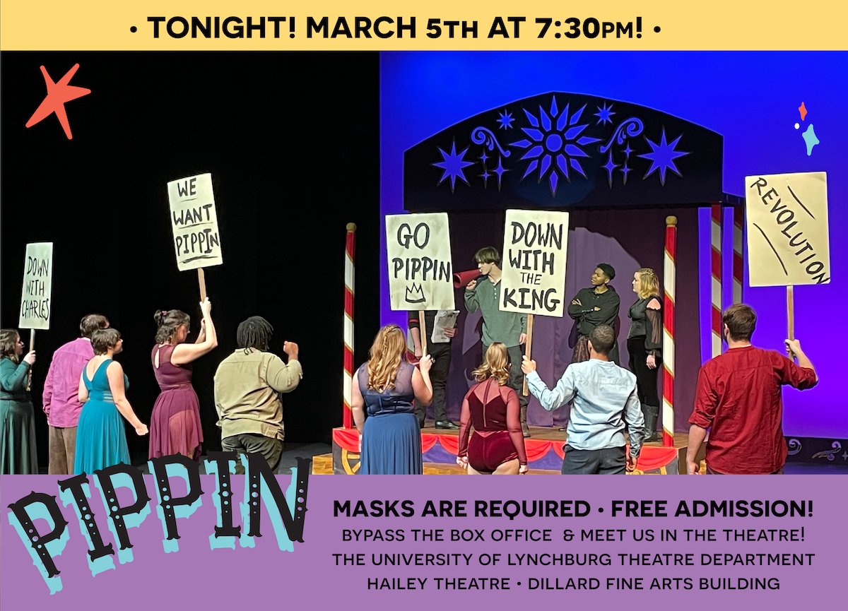 ULtheatredept's tweet photo. ✨ Thanks to everyone who was able to attend another incredible performance of PIPPIN last night! What a great cast! ✨ We have another performance scheduled for TONIGHT at 7:30pm EST! @lynchburg 

#universityoflynchburg #pippin #theatredept https://t.co/z4xipMMkXG