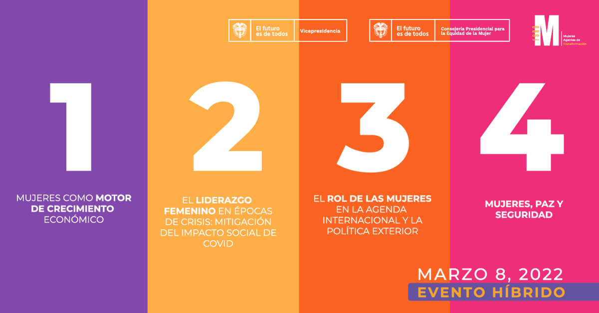 ADR_Colombia's tweet photo. Conoce los cuatro ejes temáticos que componen la agenda de #ForoM. Regístrate de manera virtual o presencial en https://t.co/A5cDhSC4sZ

#ForoM #GobernacionRisaralda #MujeresAgentesDeTransformacion https://t.co/6xf6aQuwsR