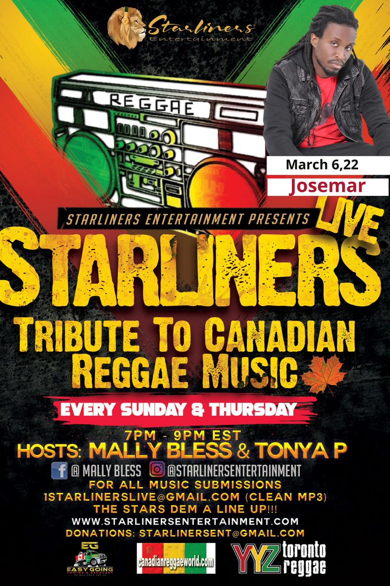 torontoreggae's tweet photo. Special Guest Josemar fresh off his Juno nomination this Sunday on @StarlinersEnt! @ItsJosemar @MallyBless @Tonyapmusic @JuLionKing #reggae #canadianmusic https://t.co/hgpHNDn8xw
