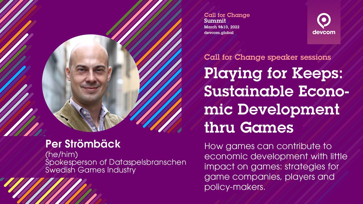 New #CallforChange #speaker! 📣 Some of the industry's most innovative &amp; engaged in #environmentalissues help inspire us to really take action!
🎟 Free ticket: devcom.global/call-for-chang…
<a href="/perstromback/">Per Strömbäck</a>  talks about sustainable economic game dev strategies 💡👏

@filmedienrw #games