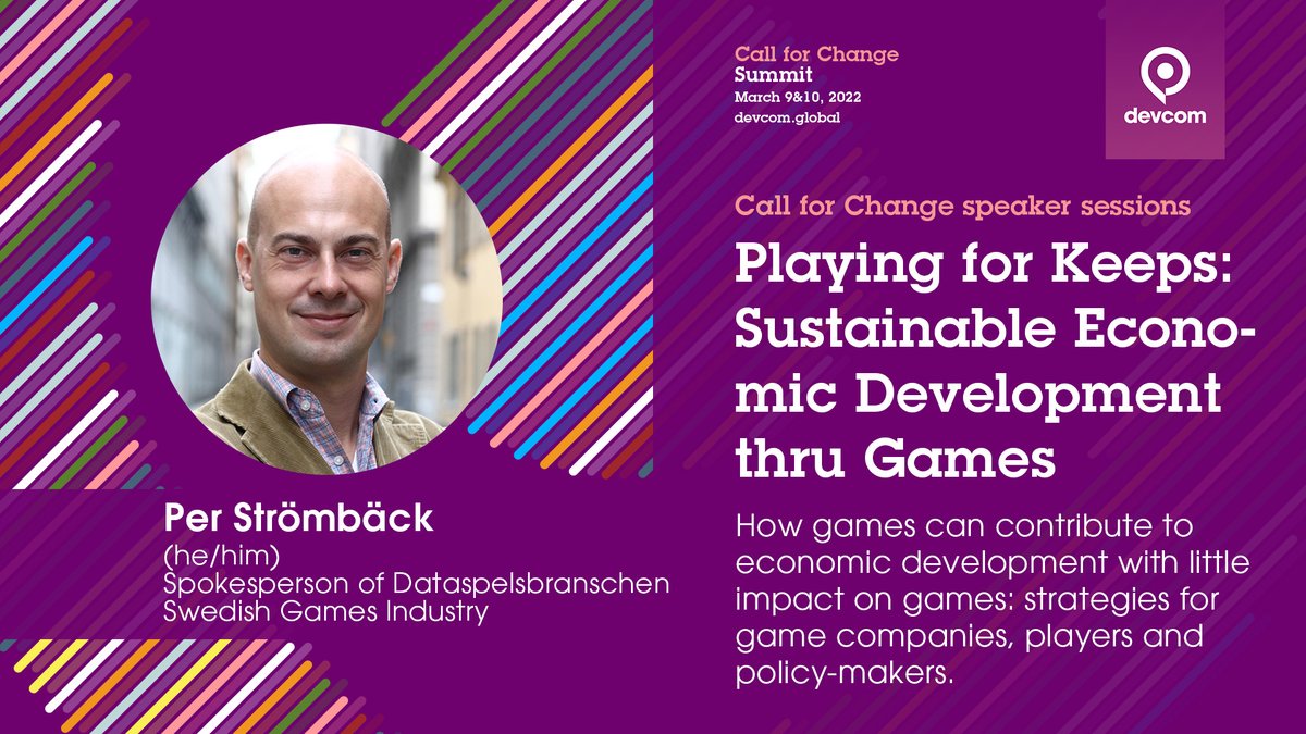 New #CallforChange #speaker! 📣 Some of the industry's most innovative & engaged in #environmentalissues help inspire us to really take action! 🎟 Free ticket: devcom.global/call-for-chang… @perstromback talks about sustainable economic game dev strategies 💡👏 @filmedienrw #games