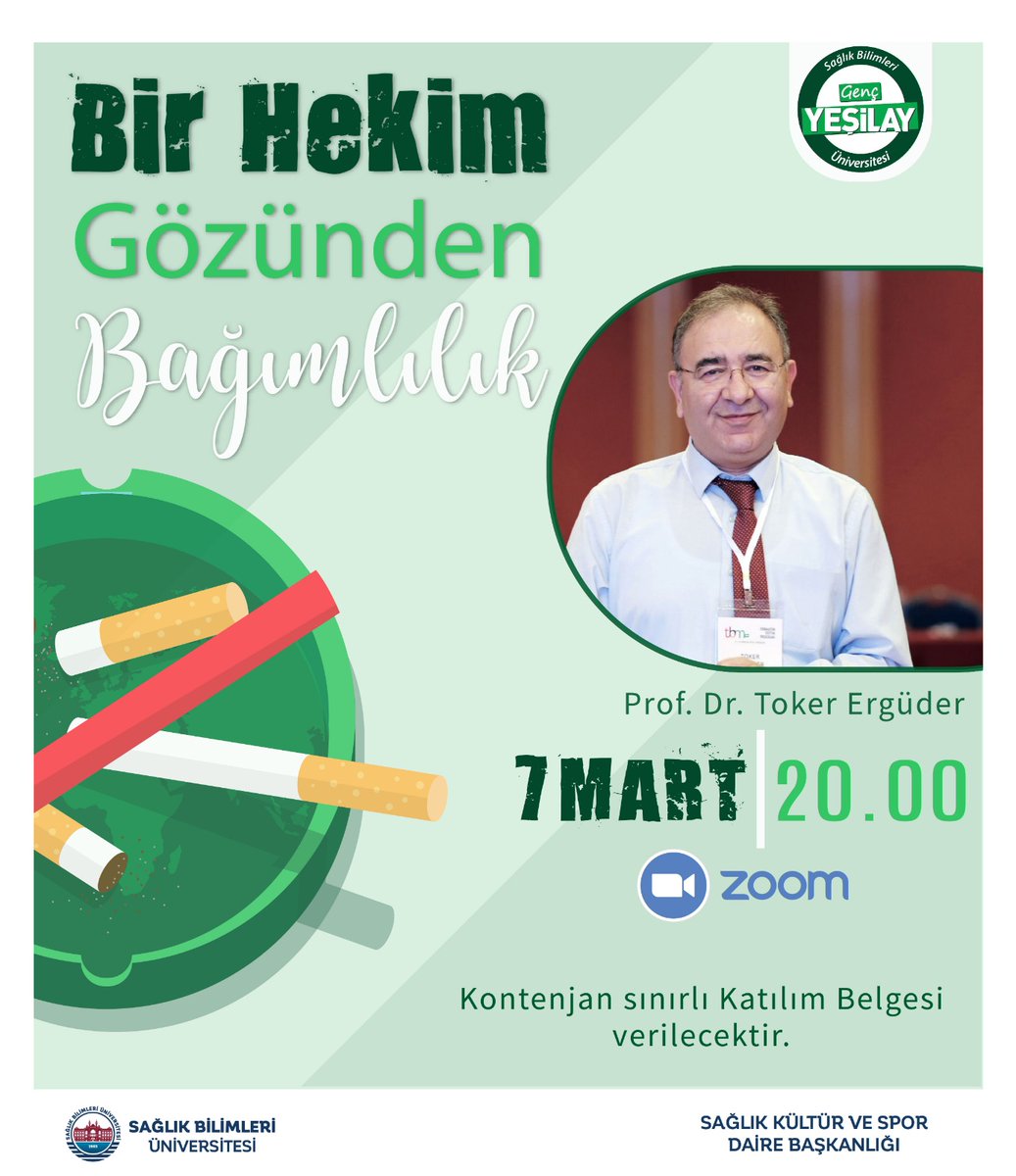 1-7 Mart Yeşilay haftası kapsamında Yeşilay Bilim Kurulu Üyesi *Prof. Dr. Toker Ergüder "Bir Hekim Gözünden Bağımlılık"* konusu ile bizlerle olacaktır.
Katılım formu👇👇
forms.gle/4QeciW1Z6LWMYM…
