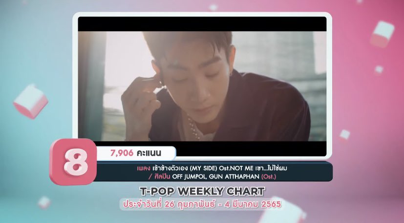 offgun_family's tweet photo. เพลง #เข้าข้างตัวเอง ติดอันดับที่ 8 🥳#TPopWeeklyChartWeek27
@off_tumcial @AtthaphanP
#TPOPSTAGEXOffGun
#TPopStageShowEP27
#ออฟกัน https://t.co/dSSV26ie5c