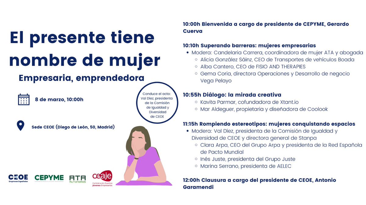 El martes 8, a las 10, en Diego de Leon 50. Puede que tengas cosas importantes…pero no crees que esto ES importante??? #8M #Igualdad <a href="/CEOE_ES/">CEOE</a>