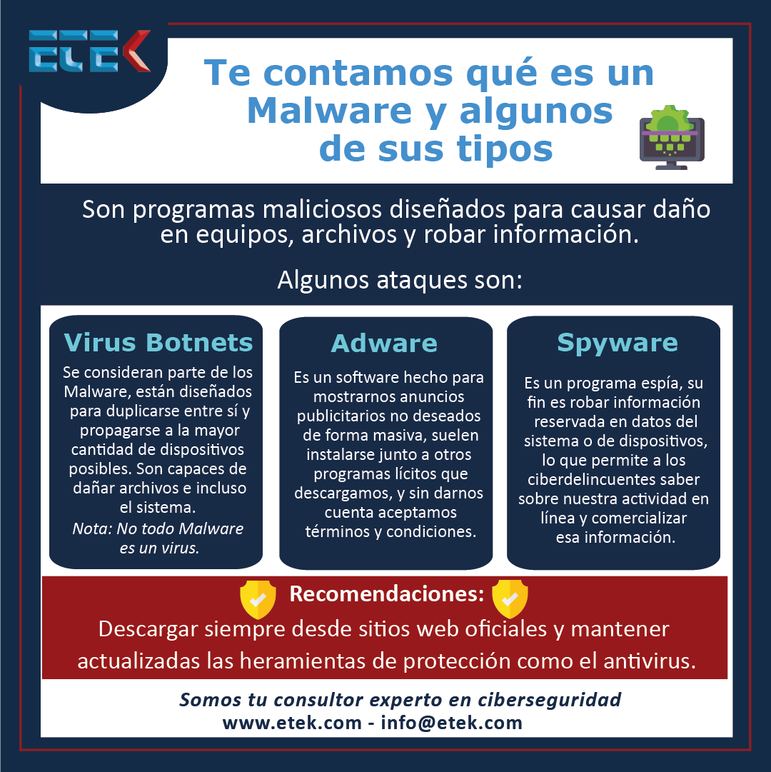 ETEKInt's tweet photo. Sabes qué son y como afectan los #Malware?🤓  

Aprende de la mano de un #experto los conceptos y recomendaciones para evitarlos.😎 

Síguenos aumenta tu conocimiento y mantenerte al tanto de los temas de #ciberseguridad.🌐
#virus #Spyware #Adware #Botnets #vulnerabilidad https://t.co/DlCocke8EF