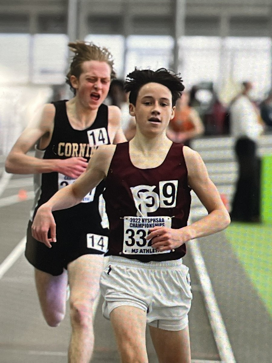 fptrack's tweet photo. State Meet Record!! Myles Hogan ‘22 run 8:57.49 to win the NY State Federation 3200m Run title! First runner ever to break 9 minutes at the state meet! Splits? 4:35-4:22 with last 800m in 2:02! Congrats Myles! https://t.co/AxTZFTNv9R