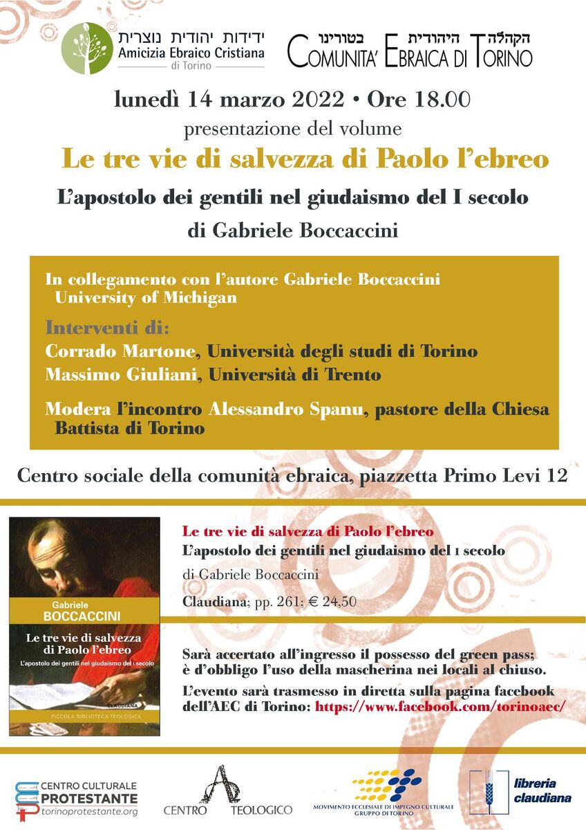 boccac1's tweet photo. Presentation of my book, Paul's Three Paths to Salvation (Turin, Italy; March 14). Paul did not abandon Judaism nor did he abolish the Torah. Jesus was God's gift to the sinners (Jews and Gentiles alike). https://t.co/R1rM2Yp71x