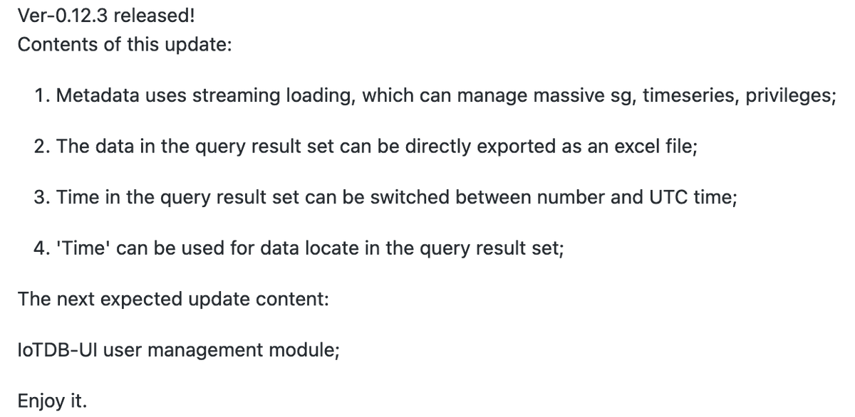ApacheIotdb's tweet image. IoTDB-UI developed by a user has released the Ver-0.12.3!
The details could be found on GitHub:
github.com/apache/iotdb/d…

Looking forward to your feedback😁
#opensource #IoTDB