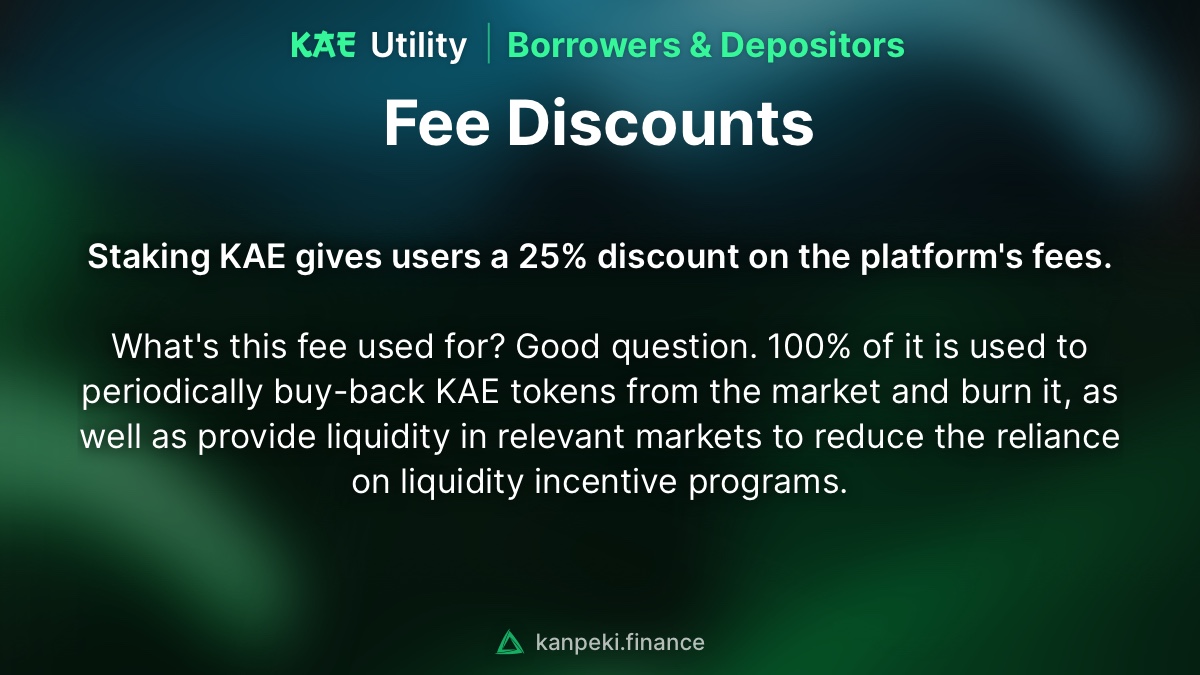kanpeki_finance's tweet image. It wouldn't be a utility token without fee discounts 💸

Borrowers and Depositors who stake $KAE receive a 25% discount on all platform fees.

#kaeUtility #kanpeki #DeFi