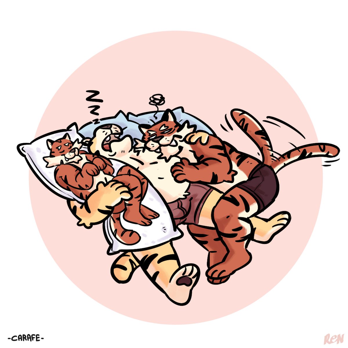 Hey 🐯🐯 new strip of the two tigers with their first bedroom drama 👀 Color by the wonderful @renroyandstuff 🦌