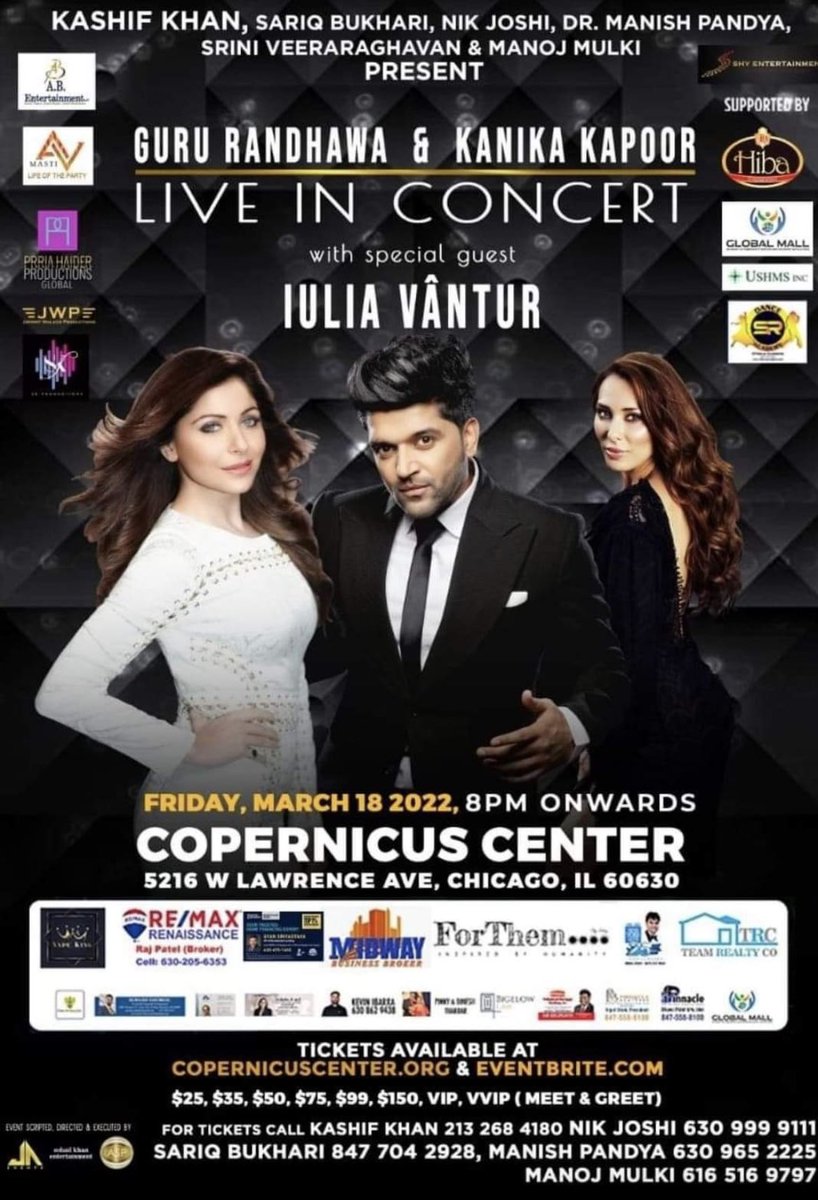 Purchase your tickets! ##GuruRandhawa #kanikakapoor #Chicago #concert #Bollywood #amazingconcert