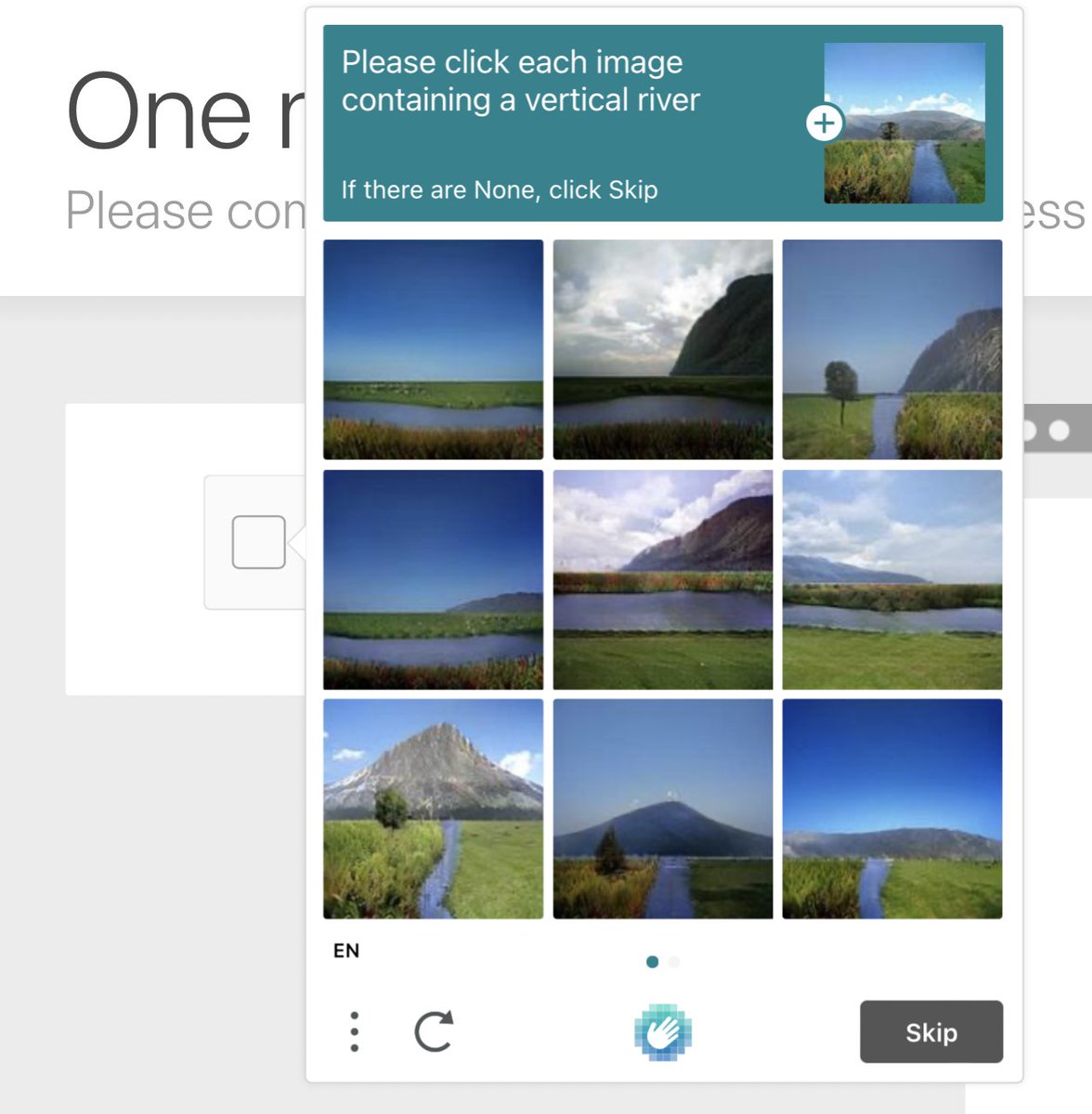 ueberf's tweet photo. Interesting to see #GAN generated landscapes in the wild to create new CAPTCHA assets! 
Is the next step to let humans draw a particular scene based on a prompt  and let a network judge the drawing accuracy? https://t.co/akKa9KkqMZ