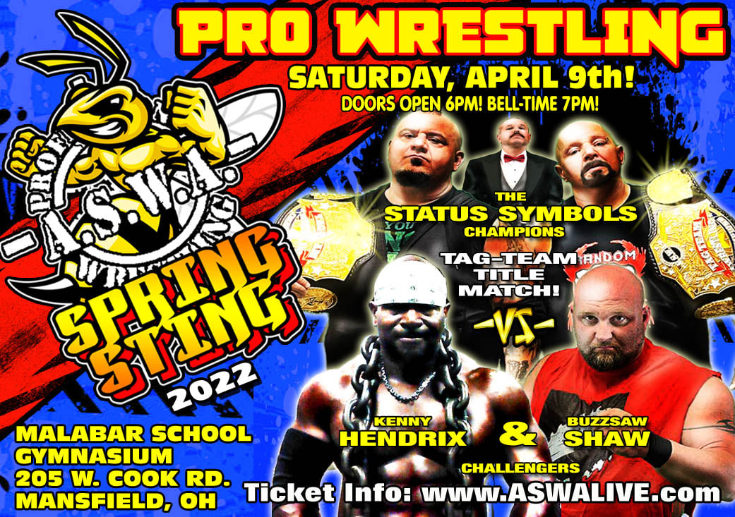ASWAslam's tweet photo. April 9th in Mansfield: The Status Symbols put their ASWA Tag Team Championships on the line against Kenny Hendrix &amp; Buzzsaw Shaw! 
https://t.co/L4LQO5YKPk
#ASWALive #ASWA https://t.co/7Ga5omeOWD