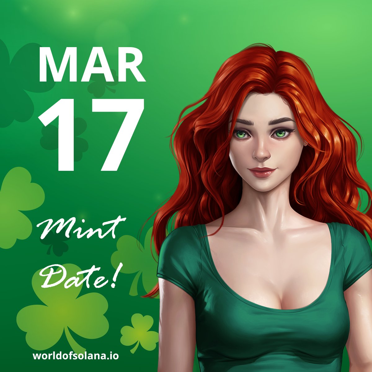 Mint Date: March 17, Saint Patrick's Day!  🇮🇪

Try you luck, win one of our 3x WL spots:

🍀 Follow @WorldofSolana
🍀 Like &amp; RT
🍀 Tag 3 friends

Winners picked randomly in 24 hours.

#NFT #NFTs #Solana #SolanaNFTs