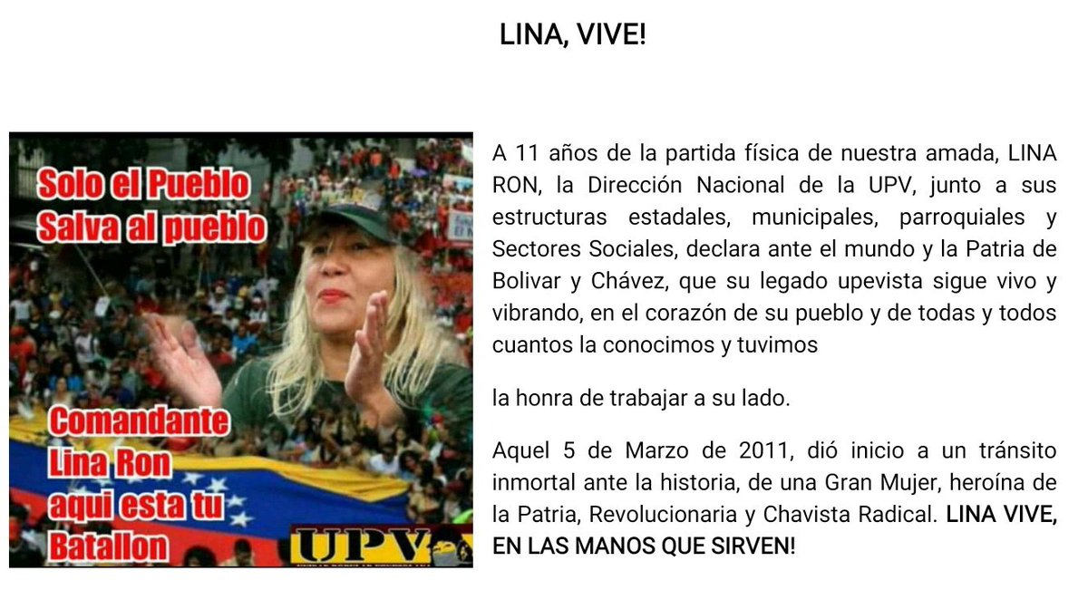 ¡LINA VIVE, EN LAS MANOS QUE SIRVEN!