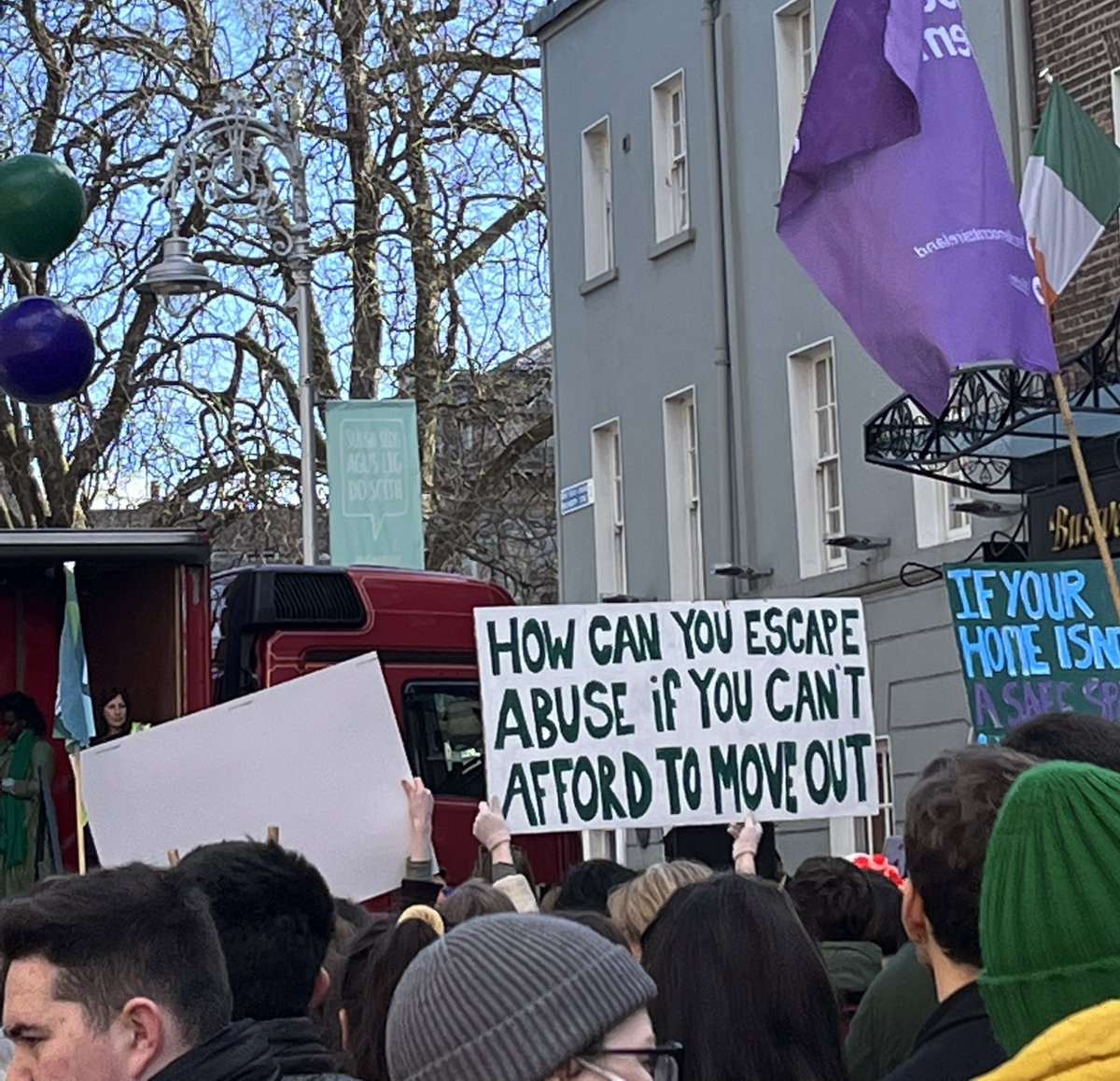 eimneville's tweet photo. one of my favourite signs from todays @NWCI womens rally - housing is a feminist issue #NoWomanLeftBehind https://t.co/V9PjyhPg2E
