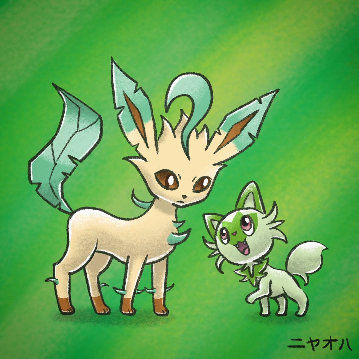 Elliot_Russell's tweet photo. Leafy boys #pokemon #procreate #illustration #sprigatito #leafeon #PokemonScarletViolet https://t.co/hCBmzrQXpc